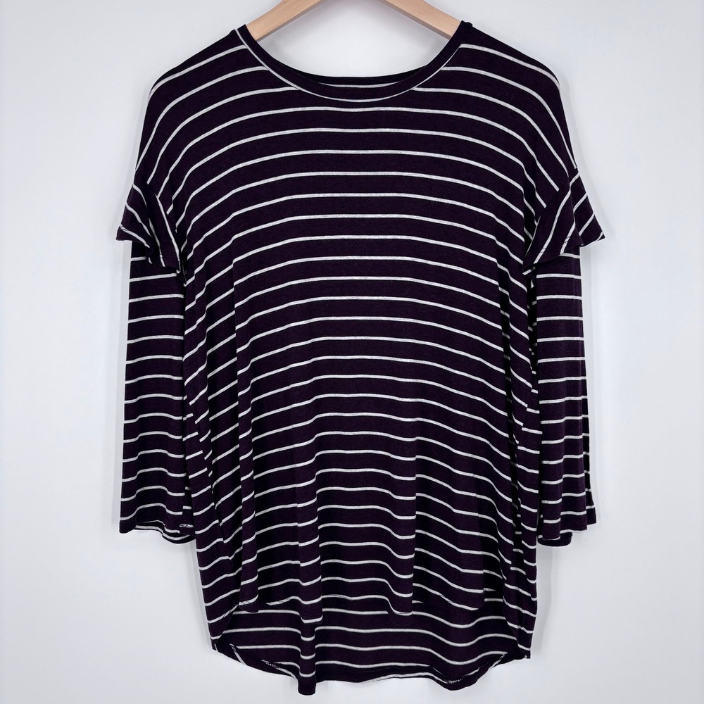 Dolan Left Coast Collection Top Womens L Purple Striped Ruffle Shoulder Blouse